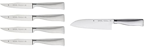 WMF Grand Gourmet Steakmesser Set 4teilig, Made in Germany, 4 Messer geschmiedet, Performance Cut, Spezialklingenstahl, Holzbox, Klinge 13,5 cm & Grand Gourmet Santoku Messer 32 cm, Klinge 18 cm