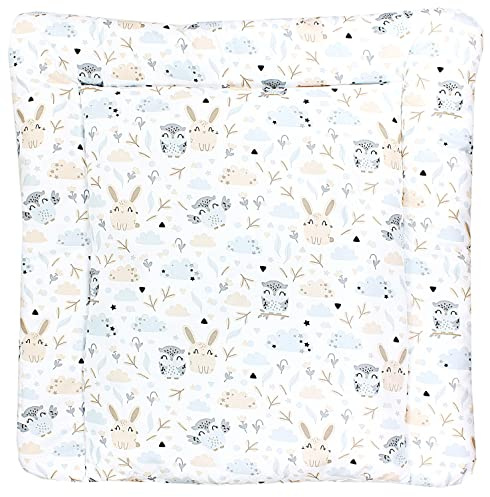 TupTam Baby Wickeltischauflage mit Baumwollbezug Gemustert, Farbe: Hase/Eule, Größe: 70 x 50 cm
