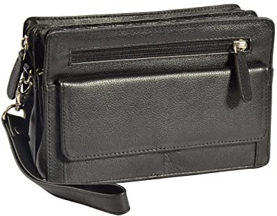 Divergent Retail DR318 Echtleder Handgelenktasche Clutch Travel schwarz, Schwarz , Medium