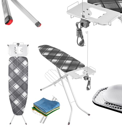 KADAX Planche à Repasser pour Centrale Vapeur, Table à Repasser Pliable avec Prise de Courant, Housse en Coton et Hauteur Réglable (120 x 38 cm, Gris)