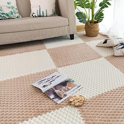 Ineinandergreifende Schaumstoff-Teppichfliesen, Weiche Ineinandergreifende Teppich-Bodenfliesen, Waschbare, Verbindende Teppich-Bodenfliesen Für Den Innen- Und Au(Size:60x60cm-9pcs,Color:Beige+Khaki)