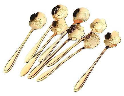 Dessertlöffel Mit Blumenmotiv 8 Stück Edelstahl Dekorative Löffel Mixer Für Tee Kaffee Für Die Heimdekoration Zufälliger Stil