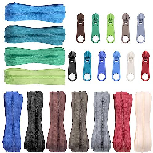 Glarks 33 Yards 11 Colors #3 Sewing Zippers Set Nylon Coil Reißverschlüsse mit 110 Stück Reißverschlussschieber für DIY Schneider Nähen Bastelbedarf