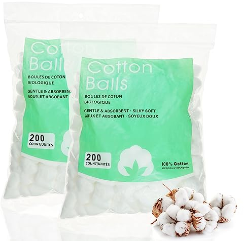 Cersaty® 400 Piezas Bolas de Algodón Natural Suaves Blancas para Belleza, Cuidado Personal, Solventes de Limpieza y Proyectos de Bricolaje