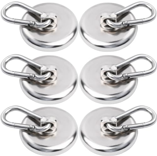 MIN CI 6 Neodym Magnethaken, 42mm Magnete mit Haken und Öse - Stark 50KG Zugkraft für Küche, Badezimmer und Schließfächer