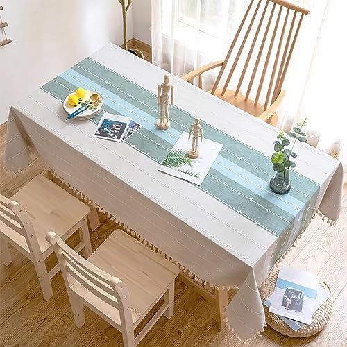 XQSSB Tischdecke Tischwäsche Baumwolle und Leinen Atmungsaktiv Lotuseffekt Tischtücher mit Zarten Pastelltönen Grün Blau 100 × 160 cm