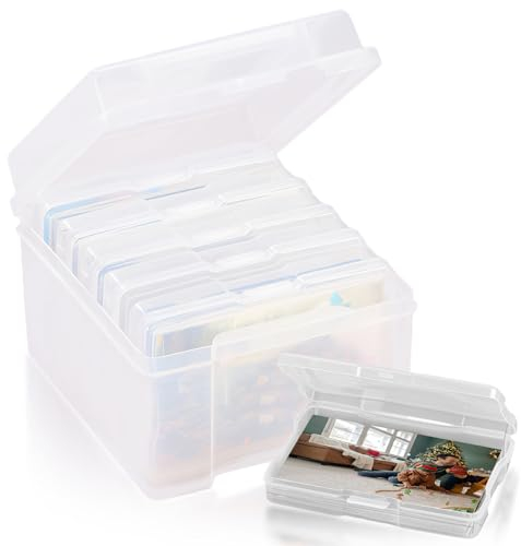 Vegena Fotoaufbewahrungsbox,Foto-Aufbewahrungsbox,4*6 Foto-Organizer Aus Kunststoff Fotoetui Fotohalter Transparent Foto Organizer Photo Storage Box Kunststoff-Bilderhalter 6 Fächern Etiketten