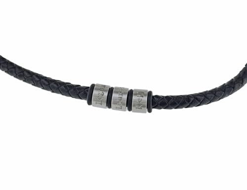 Timbalino handmade Herren Kette mit Gravur, aus Kunstleder und personalisierten Edelstahlbeads