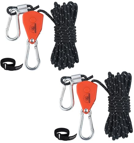 Reflective Guy Ropes，Camping Rope with Ratchet Pulley，Adjustable Tent Tie Downs Rope Hanger for Canopy，Diameter4 mm，Tension Cord,Guy Line,Tent Rope,Tent Rope,Camping，Luminous Reflector Cord