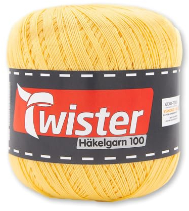 Frida's Wollhaus Twister 100 g Häkelgarn 100 Baumwolle mercerisiert gekämmt gasiert 18 Farben (22 | Gelb)
