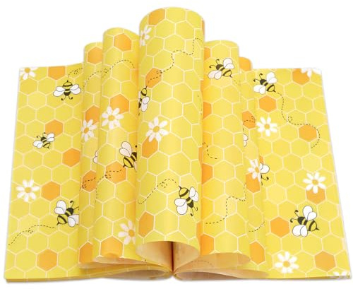 JarThenaAMCS 150Pcs Summer Bee Wax Paper Yellow Honeycomb Deli Paper Tissue Cute Daisy Sandwich Wrap Paper Waterproof Oil-Proof Picnic Liners for Party Kitchen Supplies