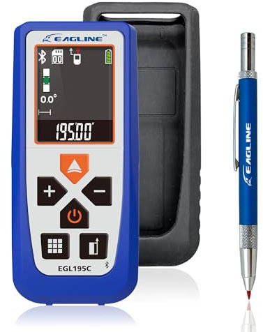 Eagline EGL195C - Misuratore di distanza laser da 50 m, display di lettura EZ, strumento di misurazione laser idea per misurare area, volume, altezza, livello digitale con bonus: custodia protettiva e