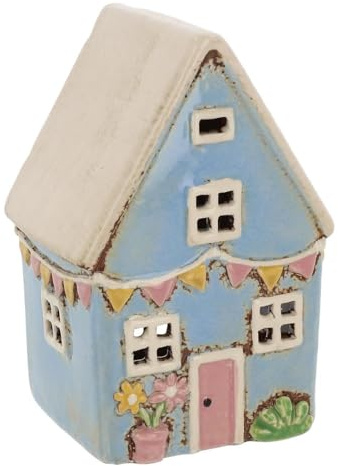 Shudehill Giftware Village Pottery Keramik-Teelichthalter, hübscher Garten, Blumenhaus, Pastell-Kollektion, Flaggen, Blau