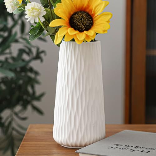 Vaso bianco decorativo in ceramica bianca per erba della pampa, minimalista, moderno, 20 cm, per fiori, decorazione per la casa per fiori secchi, tavolo da pranzo, fiori freschi, ufficio (bianco)