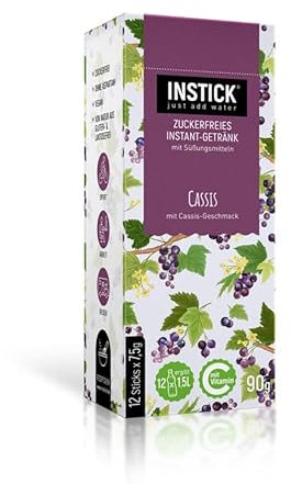 INSTICK (SABOR GROSELLA NEGRA) Bebida En Polvo Para Refrescos, Postres y Bebidas Calientes, Cero Azúcar, Cero Calorías, Aptos Diabéticos. Ideal Agua, leche, Postres (Para 1,5-2,5 litros de bebida)
