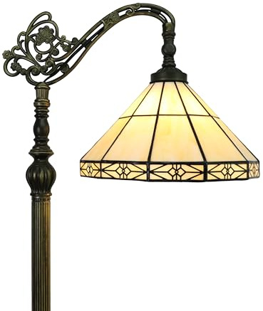 Tokira Tiffany-Stil Stehlampe Wohnzimmer, 12 Zoll Weißer Vintage Minimalistischer Farbiger Glas Lampenschirm, Leselampe Stehlampe für Schlafzimmer [Ohne Glühbirnen]