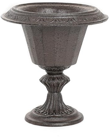 Sungmor Französischer Urnen-Pflanzgefäß aus Gusseisen, Vintage, dekoratives Blumenarrangement, Vase, für den Innenbereich, 17,5 cm, brauner Metall-Pflanzentopf, Sukkulenten, künstliche Pflanzen,