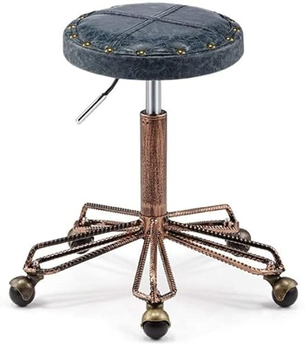 LXGJSQY Hocker auf Rädern, bequemer runder Schönheitshocker, Friseursalon, Schönheitssalon, Arbeitshocker, höhenverstellbar, drehbar, Hocker auf Rollen, Alter Barhocker, dekorative Möbel (Farbe: D),