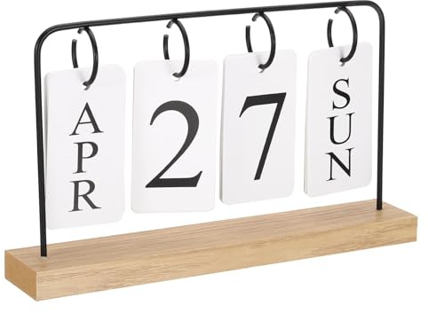 PATIKIL Vintage evig kalender i trä, flipkalender i trä, vänd sida månad datumvisning för skrivbord, kontor, hem, rumsdekoration, svart
