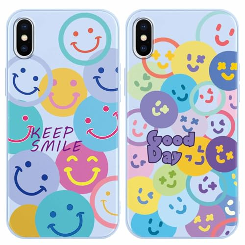 Yoedge 2 Stück Handyhülle für iPhone X/iPhone XS Hülle, Happy Face Gesicht Niedliches Gemaltes Mädchen Aesthetic Handyhülle Weich Schlanke Silikon Flexibel Stoßfest Schutzhülle für iPhone XS 5,8