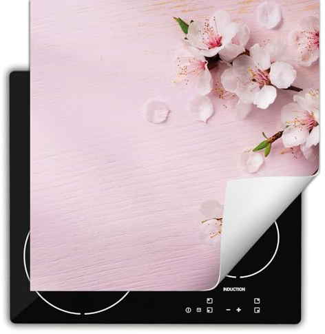 TMK ArtDeko Herdabdeckplatte Einteilig Ceranfeld Abdeckplatte für Induktionsschutz Ceranfeldabdeckung Vinyl Herdabdeckplatten 60x52 cm - Rosa Blumen