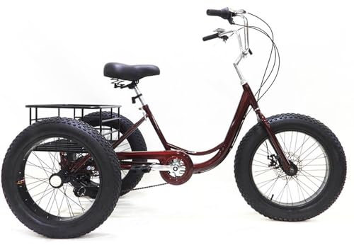 Kcolic 20 Zoll Dreirad Für Erwachsene Mit Dicken Reifen, 7 Gänge 3 Räder Einkaufskorb Breitere Sitze Cruiser Fahrräder Für Erwachsene, Snow Human-Dreirad Mit Verstellbarem Lenker B,20in