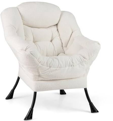 GIANTEX Moderner Lesesessel mit Metallrahmen, 80 x 74 x 97 cm, mit Kunstvlies bezogen, Einzelsessel mit Armlehnen und Seitentasche, für Wohnzimmer, Büro (Beige)