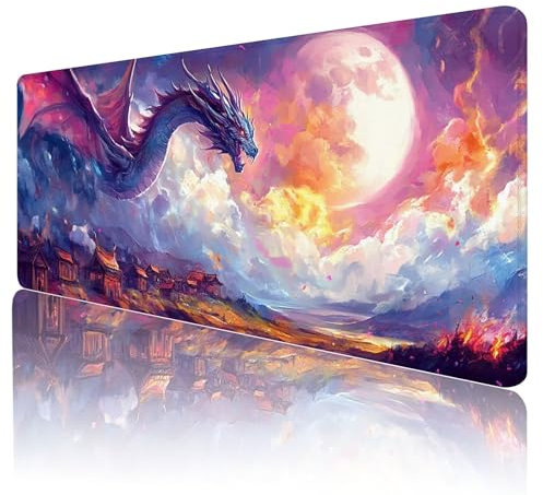 Gaming Mouse Pad Dragon Large Mouse Mat xxl 800x300mm Gaming Mousepad Moon Desk Mat Improved Precision and Speed For Stable Grip on Smooth Surfaces for Computer Gamer Office Desk Accessories,Q-90
