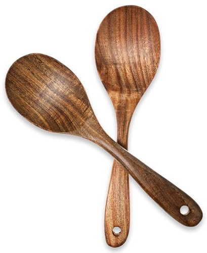 Molain 26cm Holzlöffel, 2 Stück Natürliche Holzlöffel Groß für Gewürze Honiglöffel Holz Teelöffel Handgemachte Holzlöffel Esslöffel für Tee Kaffee Honig Zucker Gewürz Suppe Reis Mischen Rühren