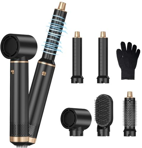 MogaWave5 in 1 Hair Styler Pro,Upgrade Air Styler 60000RPM Hair Dryer Brush, Left&Right Magic Hair Curler,3 Wind Speed and Temperature, Multi-Styler 5 in One for Drying Curling Straightening-Black