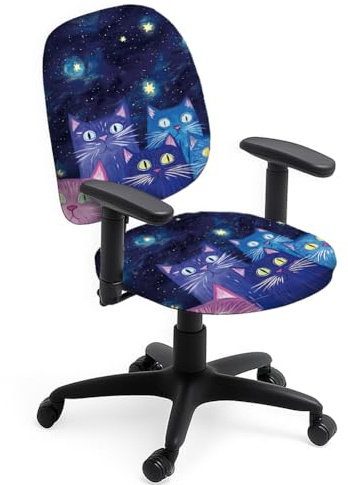 Hobbspring Stuhlhussen aus Polyester, 2 Stück, Galaxy Katze, Stern, elastische Stuhlhussen für Schreibtischstühle, universelle Stuhlhussen