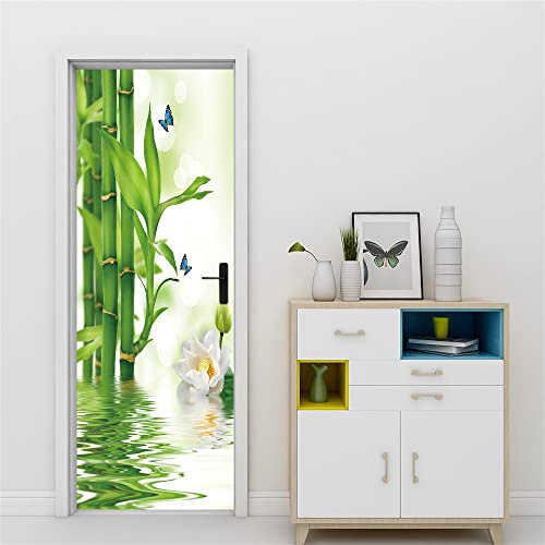 3D Türtapete 70x200 Türaufkleber Selbstklebend Türfolie Poster Fototapete Türbilder Türtattoos Wasserdichte Tür Stickers für Kinderzimmer Wohnzimmer Badezimmer Grüner Bambus