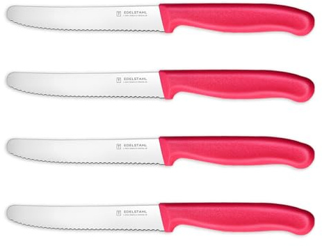 targzier Pink Knife Set, Tomato Knife,Serrated Kitchen Knives,Sharp Knifes | 4 pcs,11cm,Stainless Steel Utility Knifes&Fruit Knives,Polypropylene Handle,Wavy Edge Tomato Knives Set,Small Vegetable Knife