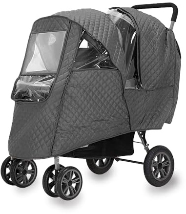 Rain Cover for Stroller Winter, Universal Double Stroller Rain Cover Front Back, Double Stroller Cover for Rain and Snow, Baby Outdoor Activities Accessories,Grey