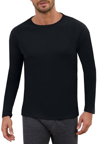 Yutdeng Basic Langarmshirt Herren Thermo Oberteil Rundhals T Shirt Langarm Unterhemden Warm Unterziehshirt Thermounterwäsche Longsleeve Herren Pullover Unterwäsche Thermounterhemd,Schwarz,M
