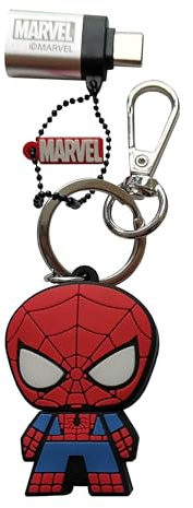 WONDEE Spiderman Regali [ 2 in 1 ] Chiavetta divertente + Portachiavi Spider-Man Chiavetta USB Marvel con adattatore USB C da 32 GB - Disney Spiderman Gadget Originale, Regalo Adulti e Bambini