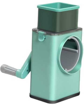 INOOMP Rallador Giratorio Multifuncional con Manivela Cortador Manual con Cuchillas Intercambiables de Verduras y Queso con Base Antideslizante Compacto para Cocina y Exterior