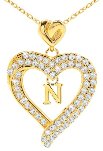 RMMD Halskette Damen - 18K Gold/Weißgold Vergoldet Herz Anhänger Buchstaben Kette Damen A-Z Gold Schmuck Silber Kette Valentinstag Weihnachten Muttertag Geburtstags Geschenk für Mädchen Frauen