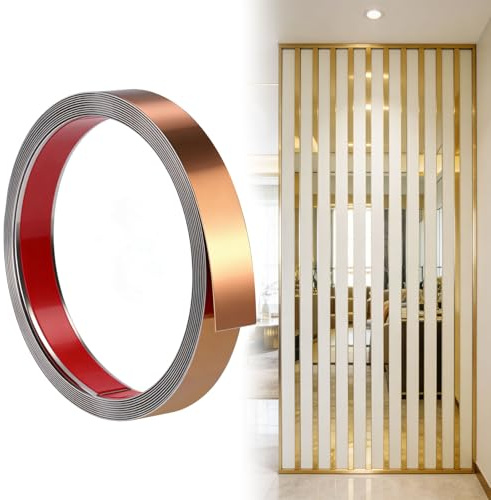 Listelli decorativi per soffitto, autoadesivi, in stucco, in acciaio inox, strisce a specchio autoadesive, per WC, bordo delle piastrelle, soffitti, battiscopa, pavimento, 20 mm (oro rosa)