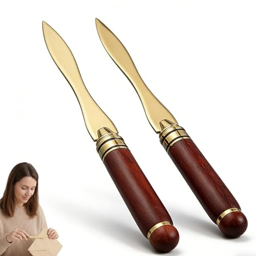 Zlokdraxy Brieföffner 2er Pack Edelstahl Schwert mit Holzgriff, 16 cm Elegant für Pakete und Post
