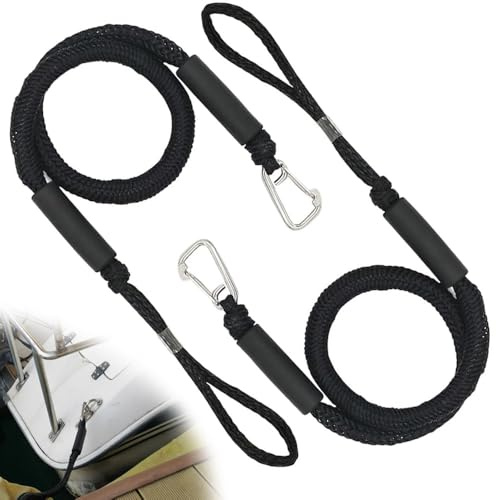 UQTUKO Bungee Dock Line, 2 Stück Fenderleine mit Auge und Haken Boot Festmacher Seil Boot Festmacherleinen Bootszubehör für Boote, Pontoon, Kajak, Jetski, Kanu, Motorboot, Schwarz