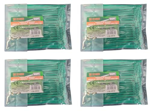 400 Fascette di Plastica Verdi per Giardino, Fascette per Cavi e Tubi, per Elettricisti e Giardinaggio (2.5mm X 100mm)