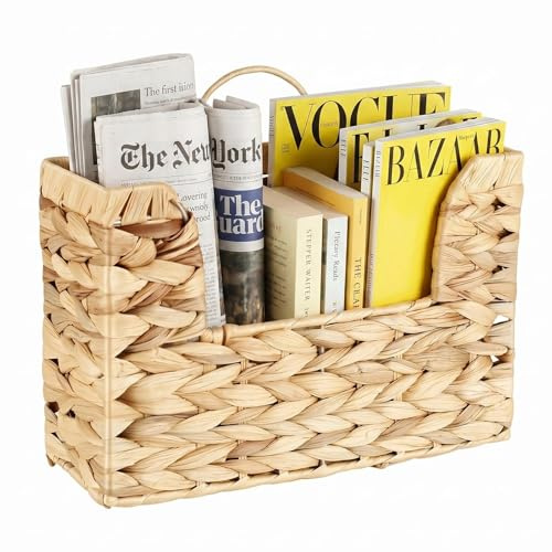 Dexpally Zeitungsständer Wandkor, Gewebtes Aufbewahrungskorb mit Griff, Wasserhyazinthe Handgewebter, Weidenkorb für Buch, Zeitschriften, für Wohnzimmer, Büro, Schreibtisch, Schlafzimmer (30x20x11 cm)