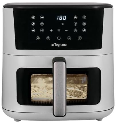 Tognana Iridea, Friggitrice ad aria 10L, doppia resistenza, display digitale, timer, 80-200°C, finestra, 2300W, grigio perla