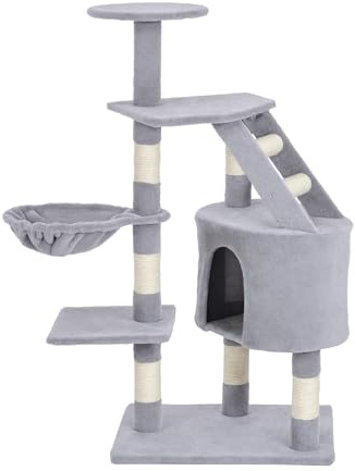 PawHut Cat Tree for Indoor Cats Climb Activity Center Play House 125cm Grey | Kitten Scratching Post, Scratch Scratcher, Pet Furniture
