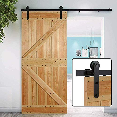 6FT-183cm Kit Porte Scorrevoli Da Interno Con Binario Per ante Scorrevole Porte Interne Casa Moderne, Esterno Muro Porta Scorrevole in Legno-Nero