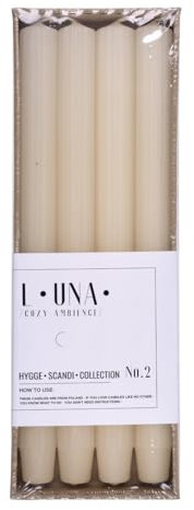 DONAU HOME Juego de velas largas acanaladas/crema, beige/4 unidades, 30 x 2,25 cm de diámetro, sin perfumar, acanaladas, velas de mesa para decoración en el salón, cuarto de baño, 10 horas de