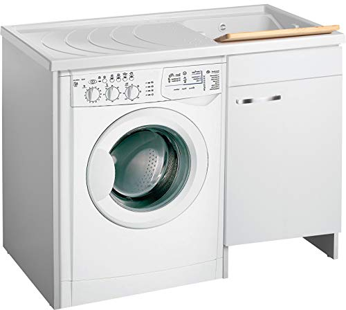 Negrari Classica Lavatoio Coprilavatrice Montato Vasca Destra Lavatrice Sinistra Bianco Anta Battente Cerniere Chiusura Rallentata Mobile Lavabo Polipropilene Asse Pino Interno L109 P60 109x60 H92 cm