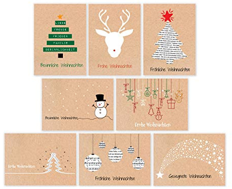 Partycards Weihnachtskarten mit Umschlag Set - 8 Klappkarten Format A6 inkl. Umschläge - Lustige Postkarten Weihnachten - Weihnachtskarten Set - Weihnachtskarten Klappkarten mit Umschlag