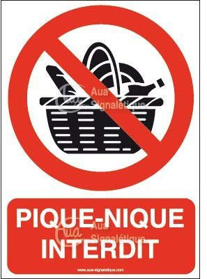 AUA SIGNALETIQUE - Panneau Pique-nique interdit-AI - 150x210 mm, Aluminium Dibond 3mm